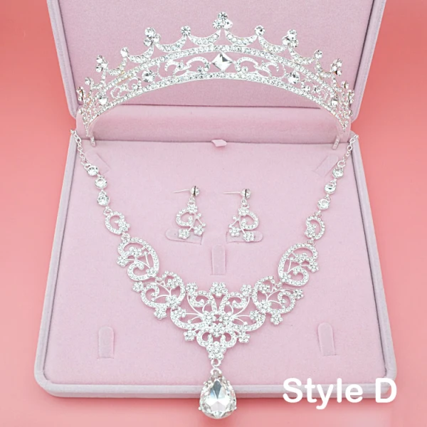 Fine Brudesmykker 2017 Sølv Krystall Rhinestone Metall Tiara Øredobber Halskjede