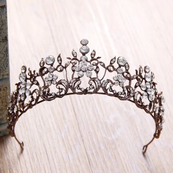 Vintage / Retro Khaki Bridal Jewelry 2017 Beading Crystal Handmade Headpieces Metal Prom Accessories