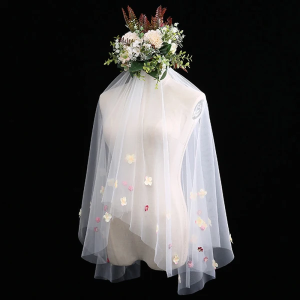 Fée Des Fleurs Blanche Courte Voile De Mariée Appliques Fleur Chiffon Mariage Accessorize 2019