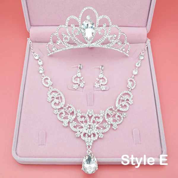 Fine Brudesmykker 2017 Sølv Krystall Rhinestone Metall Tiara Øredobber Halskjede