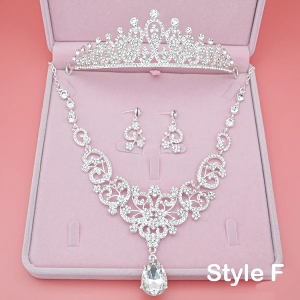 Fine Brudesmykker 2017 Sølv Krystall Rhinestone Metall Tiara Øredobber Halskjede