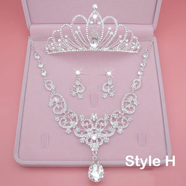 Fine Brudesmykker 2017 Sølv Krystall Rhinestone Metall Tiara Øredobber Halskjede
