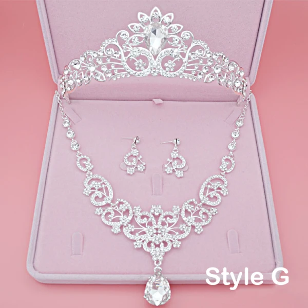 Fine Brudesmykker 2017 Sølv Krystall Rhinestone Metall Tiara Øredobber Halskjede