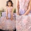 Chic / Beautiful Church Wedding Party Dresses 2017 Flower Girl Dresses Lilac Ball Gown Floor-Length / Long Scoop Neck Sleeveless Flower Appliques Glitter