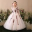 Chic / Beautiful Church Wedding Party Dresses 2017 Flower Girl Dresses White Ball Gown Floor-Length / Long Scoop Neck Long Sleeve Rhinestone Flower Appliques