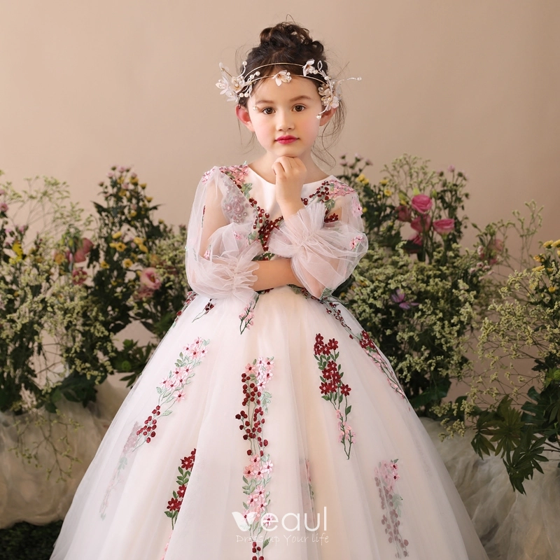 Lovely Kids Flower Girl Dresses For Wedding Long Sleeves Ball Gown