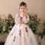 Chic / Beautiful Church Wedding Party Dresses 2017 Flower Girl Dresses White Ball Gown Floor-Length / Long Scoop Neck Long Sleeve Rhinestone Flower Appliques