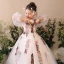 Chic / Beautiful Church Wedding Party Dresses 2017 Flower Girl Dresses White Ball Gown Floor-Length / Long Scoop Neck Long Sleeve Rhinestone Flower Appliques