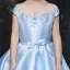 Chic / Beautiful Church Wedding Party Dresses 2017 Flower Girl Dresses Sky Blue Ball Gown Knee-Length Scoop Neck Backless Short Sleeve Satin Bow Sash Rhinestone Beading Sequins