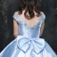 Chic / Beautiful Church Wedding Party Dresses 2017 Flower Girl Dresses Sky Blue Ball Gown Knee-Length Scoop Neck Backless Short Sleeve Satin Bow Sash Rhinestone Beading Sequins