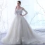Chic / Belle Champagne Transparentes Robe De Mariée 2018 Robe Boule Bustier Manches Longues Dos Nu Appliques En Dentelle Volants Cathedral Train