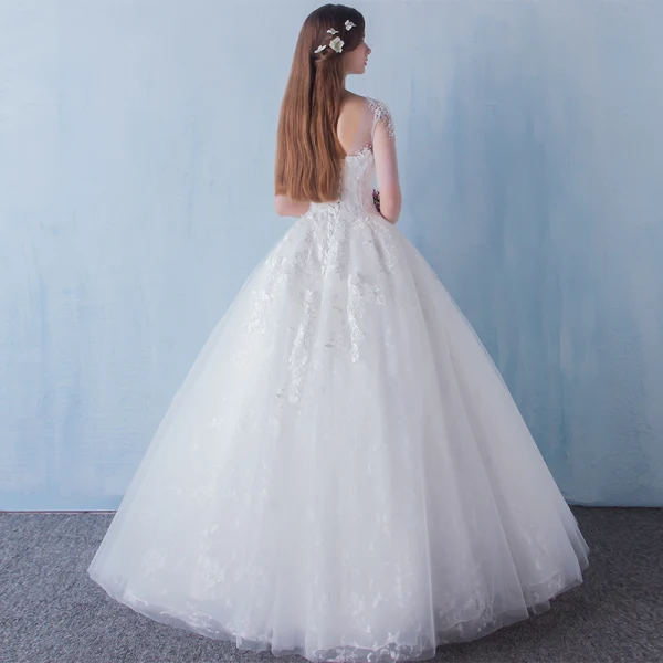 Chic / Beautiful Church Wedding Dresses 2017 White Ball Gown Floor-Length / Long Lace Appliques Flower Pearl Sequins V-Neck Backless 1/2 Sleeves
