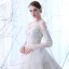 Chic / Belle Champagne Transparentes Robe De Mariée 2018 Robe Boule Bustier Manches Longues Dos Nu Appliques En Dentelle Volants Cathedral Train