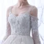 Chic / Belle Champagne Transparentes Robe De Mariée 2018 Robe Boule Bustier Manches Longues Dos Nu Appliques En Dentelle Volants Cathedral Train