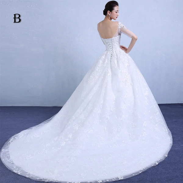 Chic / Beautiful Church Wedding Dresses 2017 White Ball Gown Floor-Length / Long Lace Appliques Flower Pearl Sequins V-Neck Backless 1/2 Sleeves