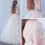 Chic / Beautiful Church Wedding Dresses 2017 White Ball Gown Floor-Length / Long Lace Appliques Flower Pearl Sequins V-Neck Backless 1/2 Sleeves