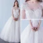 Chic / Beautiful Church Wedding Dresses 2017 White Ball Gown Floor-Length / Long Lace Appliques Flower Pearl Sequins V-Neck Backless 1/2 Sleeves
