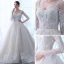 Chic / Belle Champagne Transparentes Robe De Mariée 2018 Robe Boule Bustier Manches Longues Dos Nu Appliques En Dentelle Volants Cathedral Train