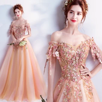 Flower Fairy Orange Prom Dresses 2017 Prom Tulle Appliques Backless Beading Embroidered Formal Dresses