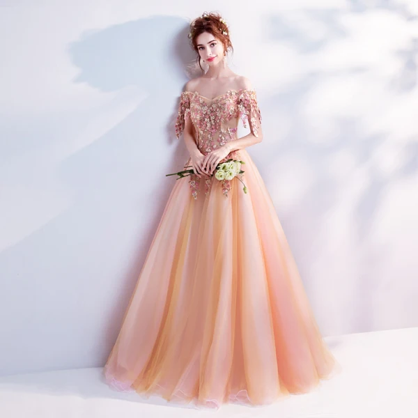 Flower Fairy Orange Prom Dresses 2017 Prom Tulle Appliques Backless Beading Embroidered Formal Dresses