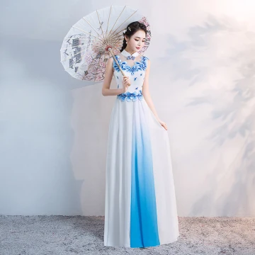 Style Chinois Blanche Longue Robe De Soirée 2018 Princesse Col Haut Tulle Appliques Perlage Faux Diamant Soirée Robe De Ceremonie