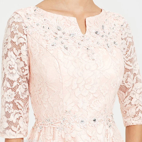 Chic / Beautiful Blushing Pink Evening Dresses 2020 A-Line / Princess 1/2 Sleeves Tea-length V-Neck Beading Crystal Embroidered Rhinestone Cocktail Party Evening Party Formal Dresses