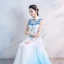 Chinese style White Floor-Length / Long Evening Dresses  2018 A-Line / Princess High Neck Tulle Appliques Beading Rhinestone Evening Party Formal Dresses