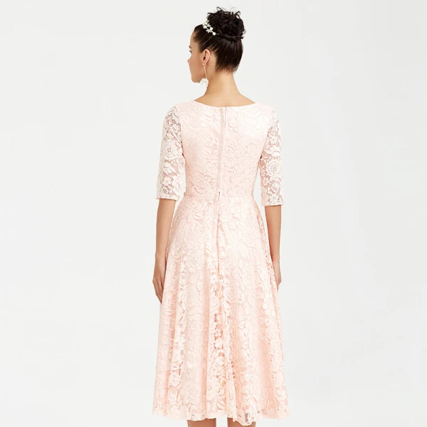 Chic / Beautiful Blushing Pink Evening Dresses 2020 A-Line / Princess 1/2 Sleeves Tea-length V-Neck Beading Crystal Embroidered Rhinestone Cocktail Party Evening Party Formal Dresses