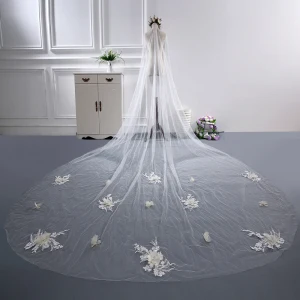 Flower Fairy White Cathedral Train Wedding Tulle Appliques Beading Wedding Veils 2018