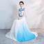 Chinese style White Floor-Length / Long Evening Dresses  2018 A-Line / Princess High Neck Tulle Appliques Beading Rhinestone Evening Party Formal Dresses
