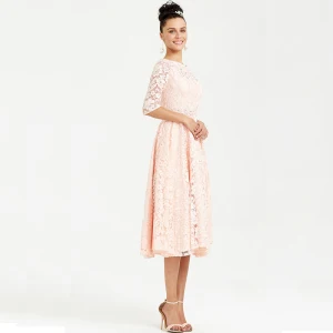Chic Beautiful Blushing Pink Evening Dresses 2020 A Line Princess 1 2 Sleeves Tea Length V Neck Beading Crystal Embroidered Rhinestone Cocktail Party Evening Party Formal Dresses