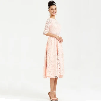 Chic Belle Rougissant Rose Robe De Soirée 2020 Princesse 1 2 Manches Thé Longueur V Cou Perlage Cristal Brodé Faux Diamant Cocktail Soirée Robe De Ceremonie