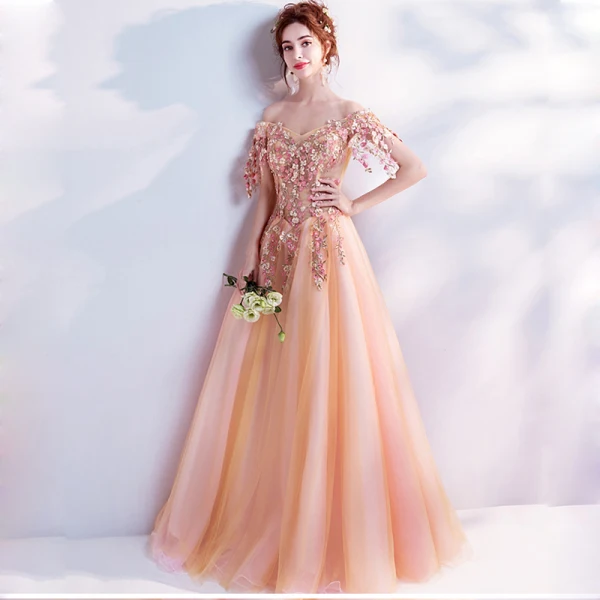 Flower Fairy Orange Prom Dresses 2017 Prom Tulle Appliques Backless Beading Embroidered Formal Dresses