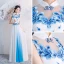 Chinese style White Floor-Length / Long Evening Dresses  2018 A-Line / Princess High Neck Tulle Appliques Beading Rhinestone Evening Party Formal Dresses