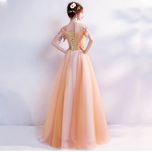 Flower Fairy Orange Prom Dresses 2017 Prom Tulle Appliques Backless Beading Embroidered Formal Dresses