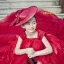 Chic / Belle Église Robe Pour Mariage 2017 Robe Ceremonie Fille Rouge Robe Boule Asymétrique Encolure Dégagée Sans Manches Dos Nu Fleur Appliques Perle Plumes