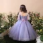Chic / Beautiful Church Wedding Party Dresses 2017 Flower Girl Dresses Lavender Sky Blue Ball Gown Floor-Length / Long Scoop Neck Backless 3/4 Sleeve Flower Appliques Sequins Beading
