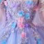 Chic / Beautiful Church Wedding Party Dresses 2017 Flower Girl Dresses Lavender Sky Blue Ball Gown Floor-Length / Long Scoop Neck Backless 3/4 Sleeve Flower Appliques Sequins Beading