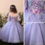 Chic / Beautiful Church Wedding Party Dresses 2017 Flower Girl Dresses Lavender Sky Blue Ball Gown Floor-Length / Long Scoop Neck Backless 3/4 Sleeve Flower Appliques Sequins Beading