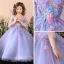 Chic / Beautiful Church Wedding Party Dresses 2017 Flower Girl Dresses Lavender Sky Blue Ball Gown Floor-Length / Long Scoop Neck Backless 3/4 Sleeve Flower Appliques Sequins Beading