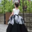 Chic / Belle Église Robe Pour Mariage 2017 Robe Ceremonie Fille Noire Blanche Robe Boule Longue Encolure Dégagée Sans Manches Perlage Fleur Appliques