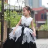 Chic / Beautiful Church Wedding Party Dresses 2017 Flower Girl Dresses Black White Ball Gown Floor-Length / Long Scoop Neck Sleeveless Beading Flower Appliques