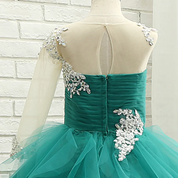 Amazing / Unique Hall Wedding Party Dresses 2017 Flower Girl Dresses Jade Green Ball Gown Pleated Floor-Length / Long One-Shoulder 1/2 Sleeves Sequins Amazing / Unique Hall Wedding Party Dresses 2017 Flower Girl Dresses Jade Green Ball Gown Pleated Floor-Length / Long One-Shoulder 1/2 Sleeves Sequins