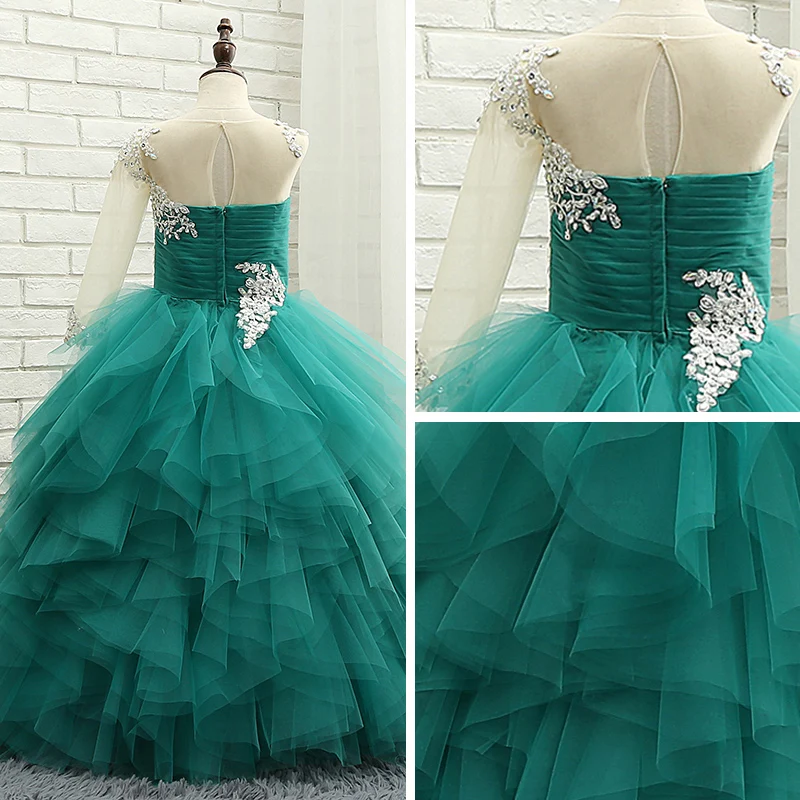 strapless open back dress Girls Embroidered Tulle Dress for Pageants or Holiday Photos
