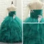 Unieke Hal Jurken Voor Bruiloft 2017 Bloemenmeisjes Jurken Jade Groen Baljurk Plooirok Lange Een Schouder 1/2 Mouwen Pailletten Rhinestone Appliques