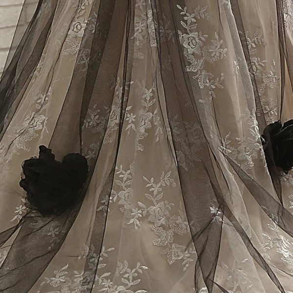 Amazing / Unique Hall Wedding Party Dresses 2017 Flower Girl Dresses Black Champagne Ball Gown Chapel Train One-Shoulder Sleeveless Flower Appliques Artificial Flowers
