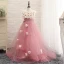 Chic / Beautiful Church Wedding Party Dresses 2017 Flower Girl Dresses Blushing Pink A-Line / Princess Court Train Scoop Neck Sleeveless Flower Appliques Artificial Flowers