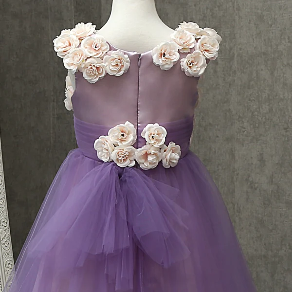 Chic / Beautiful Church Wedding Party Dresses 2017 Flower Girl Dresses Blushing Pink A-Line / Princess Court Train Scoop Neck Sleeveless Flower Appliques Artificial Flowers