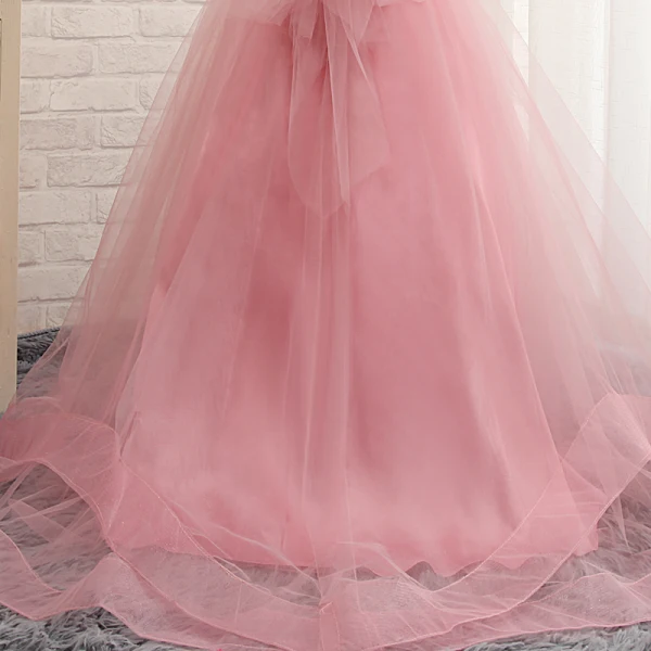 Chic / Beautiful Church Wedding Party Dresses 2017 Flower Girl Dresses Blushing Pink A-Line / Princess Court Train Scoop Neck Sleeveless Flower Appliques Artificial Flowers