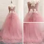 Chic / Beautiful Church Wedding Party Dresses 2017 Flower Girl Dresses Blushing Pink A-Line / Princess Court Train Scoop Neck Sleeveless Flower Appliques Artificial Flowers